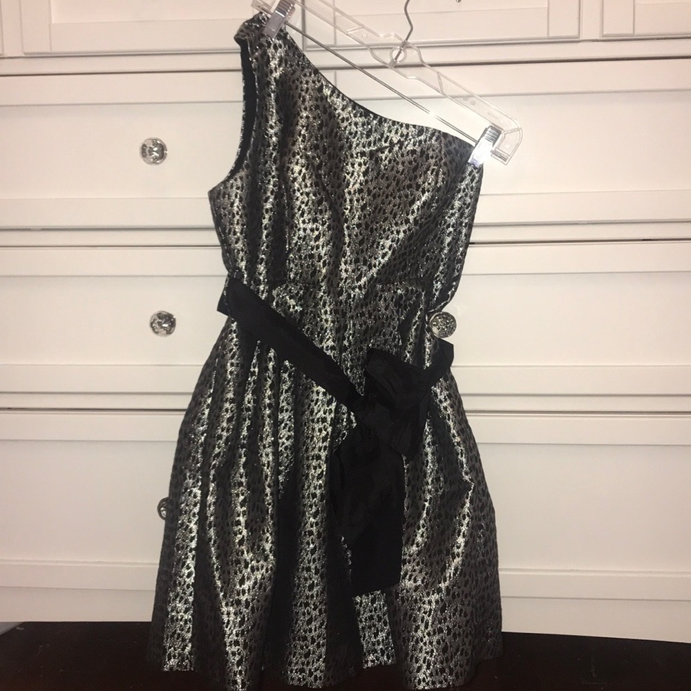 One shoulder black and silver cheetah print dress